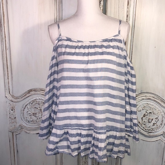 beachlunchlounge Tops - Beachlunchlounge 100% Cotton Striped Cold Shoulder Mid Sleeve Top Size Medium